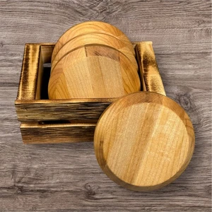 Juego de posavasos artesanales madera dura de arce borde biselado redondo duradero regalo oficina - Imagen 1 de 8