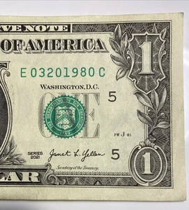 March 20, 1980 Birthday Date Note Fancy Serial Number One Dollar Bill E03201980 - Picture 1 of 8