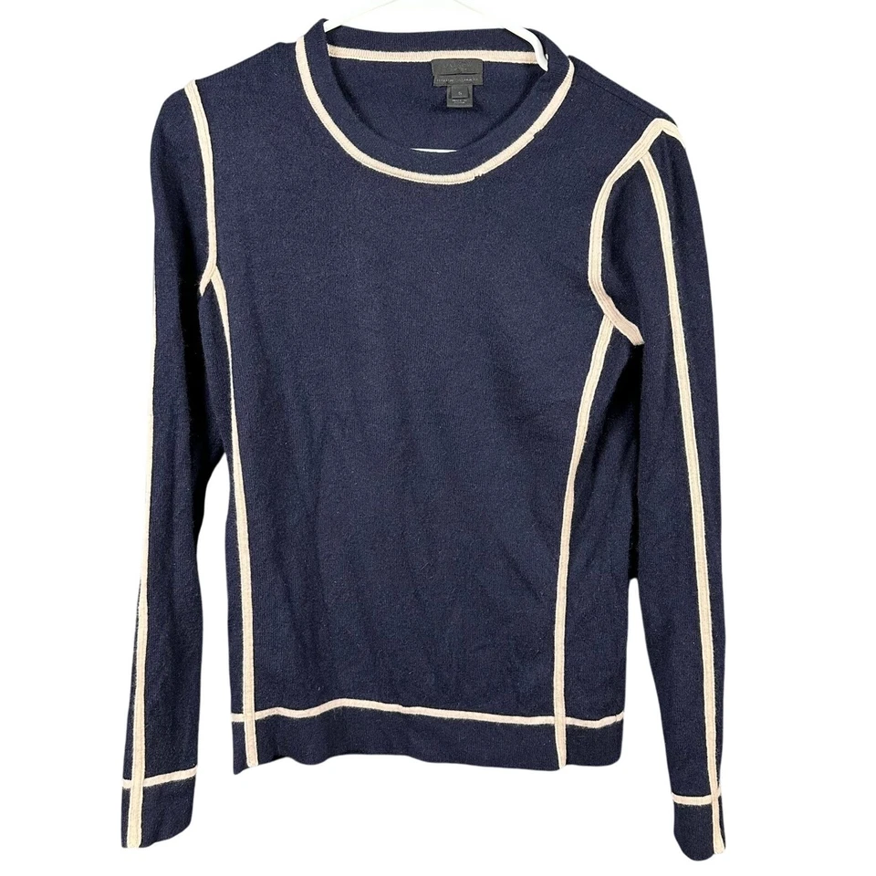 Suéter para mujer J.Crew italiano de cachemir azul marino talla S cuello redondo ribete en contraste Foto 1 de 4