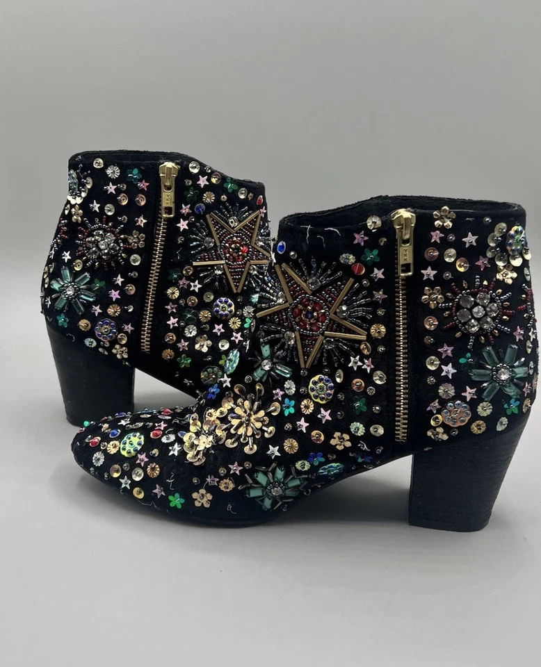 Free People 38 US 7.5 Suede Night Out Booties Sequin Star Bedazzled Please Read - Image 1 of 4
