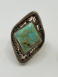 Vintage Barse Sterling Silver Large Curved Green Turquoise Ring Size 8 - Picture 1 of 5