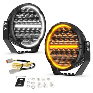 1PC 9" Round LED Work Light Off-road Driving Fog Lamp Pods Super Bright Halo DRL - Picture 1 of 11