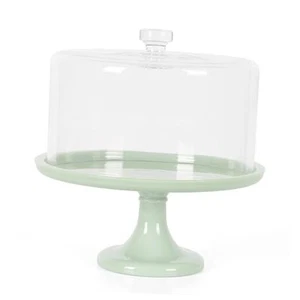 Highbrook 10 Inch Jadeite Cake Stand with Glass Dome - Picture 1 of 7