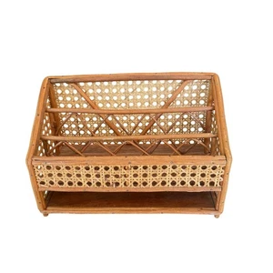 Vintage 1970's Rattan Caned Letter / Mail Holder Desk or Vanity Organizer - Picture 1 of 8