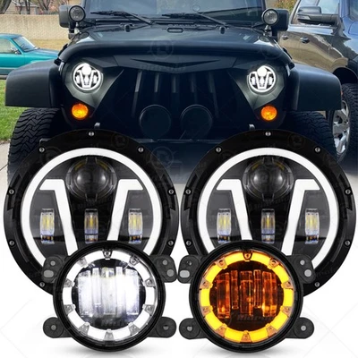 7 英寸光环 LED 车头灯 + 4 英寸雾灯适用于 1997 - 2018 年吉普牧马人 TJ JK — 第 1/4 张图片