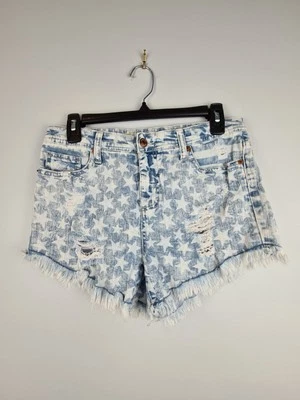 Pantalones cortos de jean Mossimo para mujer 6/28 tiro alto cortos azules estrellas y rayas Foto 1 de 4