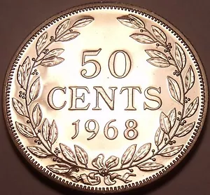 Huge Proof Liberia 1968 50 Cents~14,396 Minted~1st Year Ever~Free Shipping - Picture 1 of 2