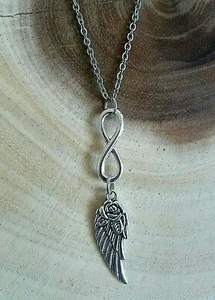 Angel Wing Infinity Forever My Angel Memorial Silver Stainless Steel Necklace - Picture 1 of 3