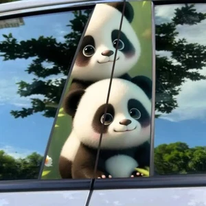 2pcs Cute Panda Car Center Pillar Sticker B-pillar Protective Film - Picture 1 of 12
