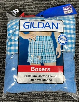 🔥 Vintage • Gildan • Boxers de algodón premium a cuadros azules • 1980 • Paquete de 2 • Hombres 2XL Foto 1 de 4