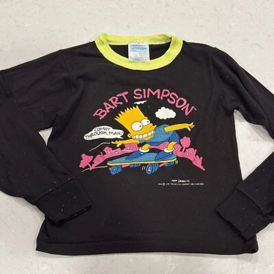 VTG Bart Simpson The Simpsons Long Sleeve 2tone Sleep Shirt Kids Sz 8-10 Small - Image 1 of 4