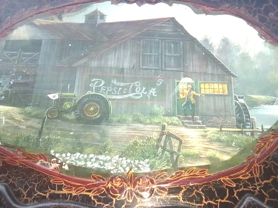 Antiguo todo pintado a mano embellecido ebonizado Pepsi Cola 2 húmedo 2 fotos lateral/mesa Foto 1 de 4