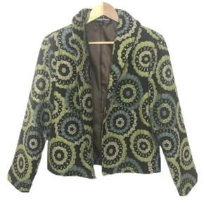 Painted Pony S Open Jacket Geometric Floral Mod Tapestry Cropped USA Brown Green - Picture 1 of 8