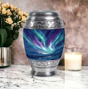 Northern Lights Large Urn Human Ashes Adult, Cremation Ashes, 10 Inch - Picture 1 of 4