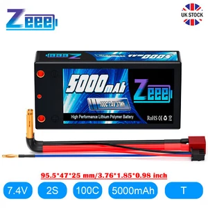 Zeee 2S Lipo Battery 5000mAh 7.4V 100C T Plug 4mm Bullet for RC Boat Car Truck - Picture 1 of 8