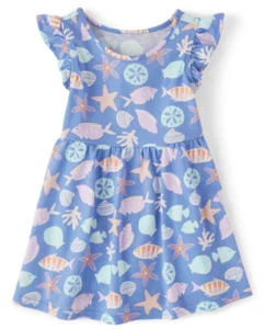 NWT The Children's Place Toddler Girls 12-18 2T 4T Ocean Blue Shell Dress - Picture 1 of 2