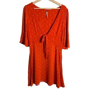Free People All Yours Orange Polka Dot Dress Womens Size 8 Plunging Neck - Picture 1 of 8