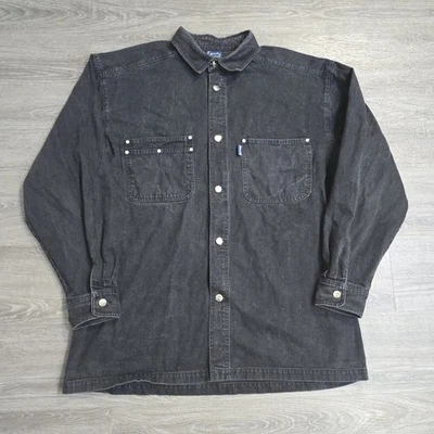 Винтажный 90-х Karl Kani джинсы редкая черная джинсовая ткань металлический кнопка куртка США Тупак мужчин 2XL - Изображение 1 из 4