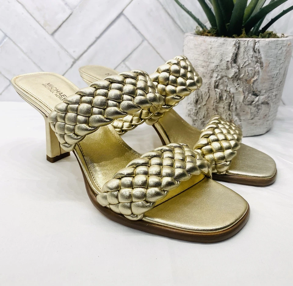 "Tacones Michael Kors trenzados dorados/platino de 3"" | talla 8" Foto 1 de 4