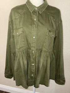 Damen We the Free Free People Dylan Babydoll Armeegrün Schößchen Oberteil Large - Bild 1 von 8