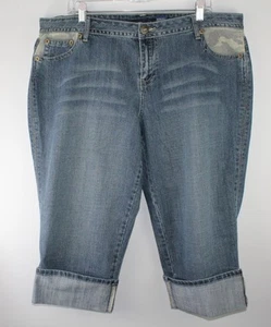 BACCINI Damen Capri Denim Jeans/Hose Übergröße 18 W Camouflage Akzente Stretch Bündchen - Bild 1 von 7