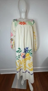 VTG Mexican Peasant Dress Manta Cotton Yarn Cross Stitched SZ L / XL - Bild 1 von 14