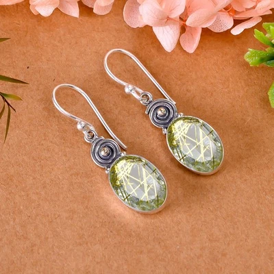 Golden Rutilated Quartz 925 Sterling Silver Earring, Christmas Gift, E142618 - Image 1 of 4