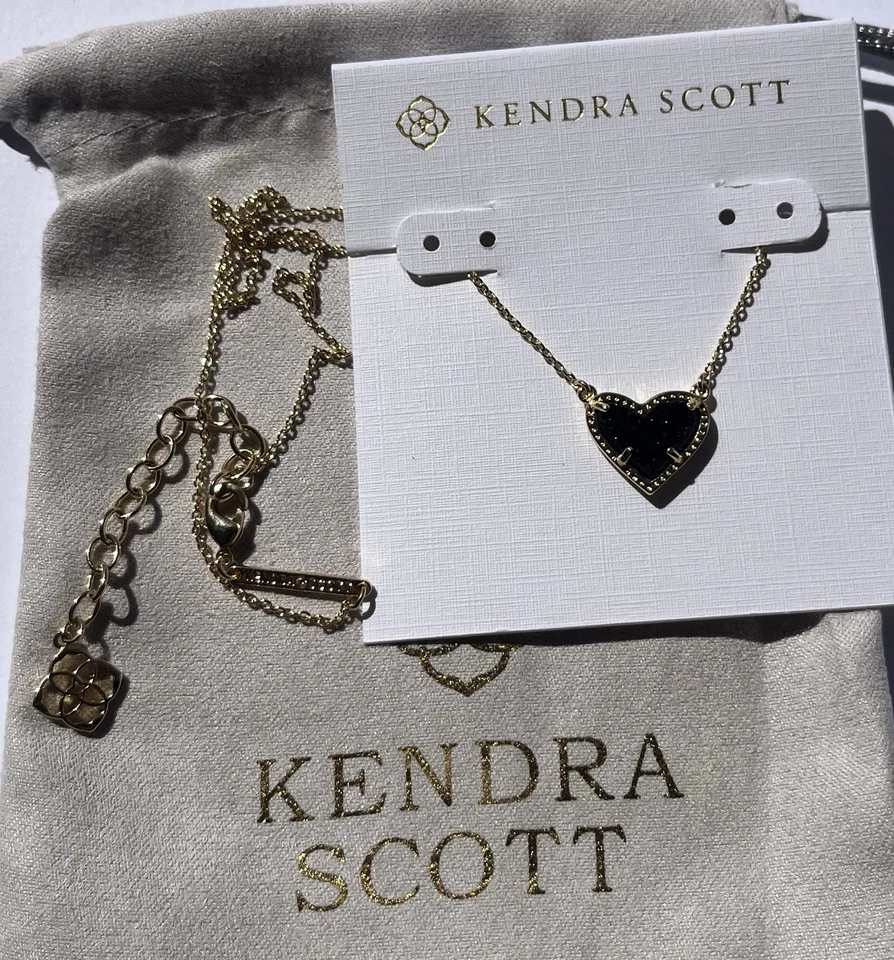 ✨🖤Nuevo Collar Colgante Kendra Scott Ari Corazón Negro Drusy Chapado en Oro 🖤✨ Foto 1 de 4