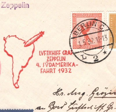 GERMANY GRAF ZEPPELIN Airmail Cover *4.SÜDAMERIKAFAHRT* 1932 BRAZIL Recife KZ288 - Image 1 of 4