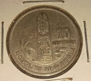 Guatemala - Mayan Monolith, Silver 10 Centavos, 1961, VF - Picture 1 of 2
