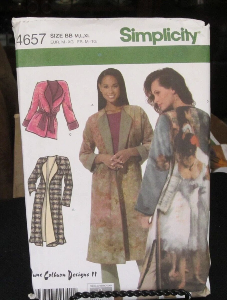 Simplicity 4657 Lined Coat or Jacket, Sash & Fleece Coat Pattern - Size M/L/XL - Image 1 of 1