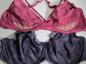 ADORE ME PURPLE LACE HANNALEE UNLINED FULL COVERAGE & Dark Pink Lace Bra 42C - Picture 1 of 15