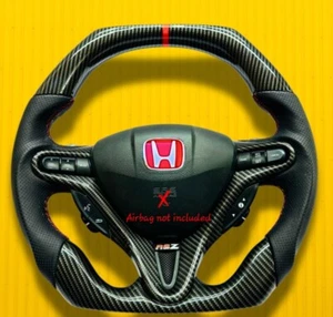 HONDA CIVIC FD2/FN2 Top Bottom Flat Steering Wheel With Forged Carbon Fiber - Picture 1 of 6