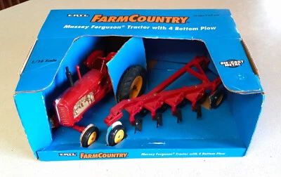 Ertl New in Box Farm Country Diecast Massey Ferguson Tractor w 4 Bottom Plow Set - Image 1 of 4