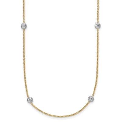 Collar Estaciones Diamantes Oro Dos Tonos 18K 16" 2.75g Regalo para Madre Foto 1 de 3