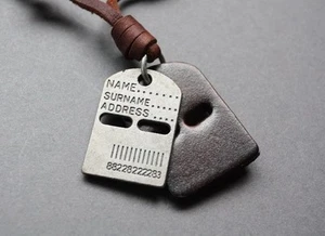 NEW Leather Men's Dog Tag Brush Metal Pendant Surfer Necklace Choker Adjustable - Picture 1 of 2