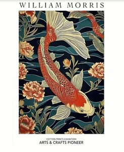 William Morris Vintage Canvas Wall Art Exhibition Koi 12 x 18 280 - Picture 1 of 2