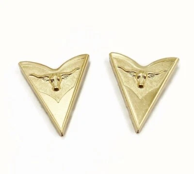 Pair Golden Brass Longhorn Bull Country Western Shirt Blouse Collar Tips 2180 - Image 1 of 4