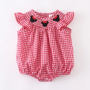 NEW Boutique Minnie Mouse Baby Girls Smocked Red Romper Jumpsuit - Picture 1 of 6