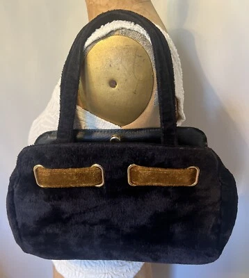 Cartera Bolso Alfombra Vintage Años 70 Borde Negro y Camel Pana Gótico Mod Disco Foto 1 de 4