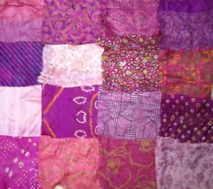 LOT PURE SILK Vintage Sari Fabrics REMNANT 16 pcs 8" SQUARES Pink Magenta CRAFT - Picture 1 of 4
