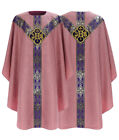 Rose Semi Gothic Chasuble With Stole "Ihs" Vestment Casulla Rosa Casula Gy209r25