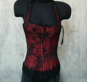 Fredricks of Hollywood Red Black lace corset fetish sexy garter straps size 32C - Picture 1 of 12