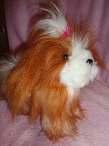 Dog Battat Brown & White Fluffy Puppy Stuffed Plush Girl Pink Bow 8" - Picture 1 of 6