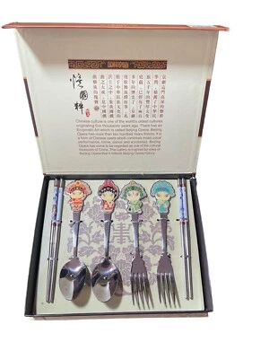 Chinese Peking Opera Characters Stainless Flatware-Chop Stick Set for 2 New - Image 1 of 4