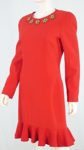 Abito Alexander McQueen rosso 100% lana scollo gioiello formale IT 44 UK 10 12