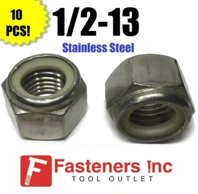 STAR (Qty 10) 1/2-13 Stainless Steel Nylon Insert Lock Hex Nut UNC Nylock
