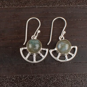 Labradorite Gemstone 925 Sterling Silver Earrings Handmade Jewelry Gift For Her - Picture 1 of 3