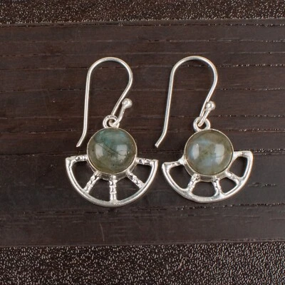 Labradorite Gemstone 925 Sterling Silver Earrings Handmade Jewelry Gift For Her - Image 1 of 3