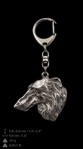 Borzoi, Russian Wolfhound silver covered keyring, high quality keychain Art Dog - Picture 1 of 4